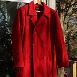 Centigrade Outwear Red 100% wool coat with anchor button detail